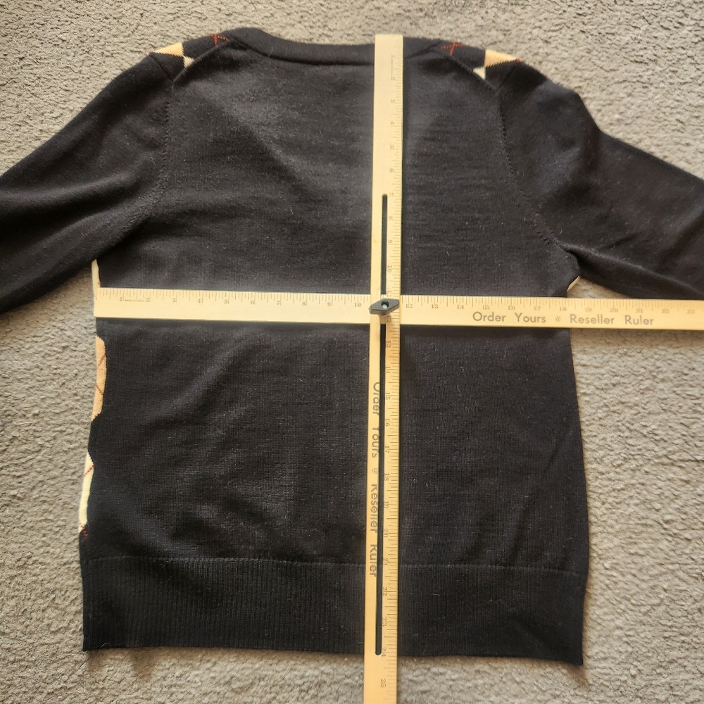 TALBOTS Women's Cardigan Large Black Argyle Preppy Academic Merino Wool Sweater - Picture 6 of 8